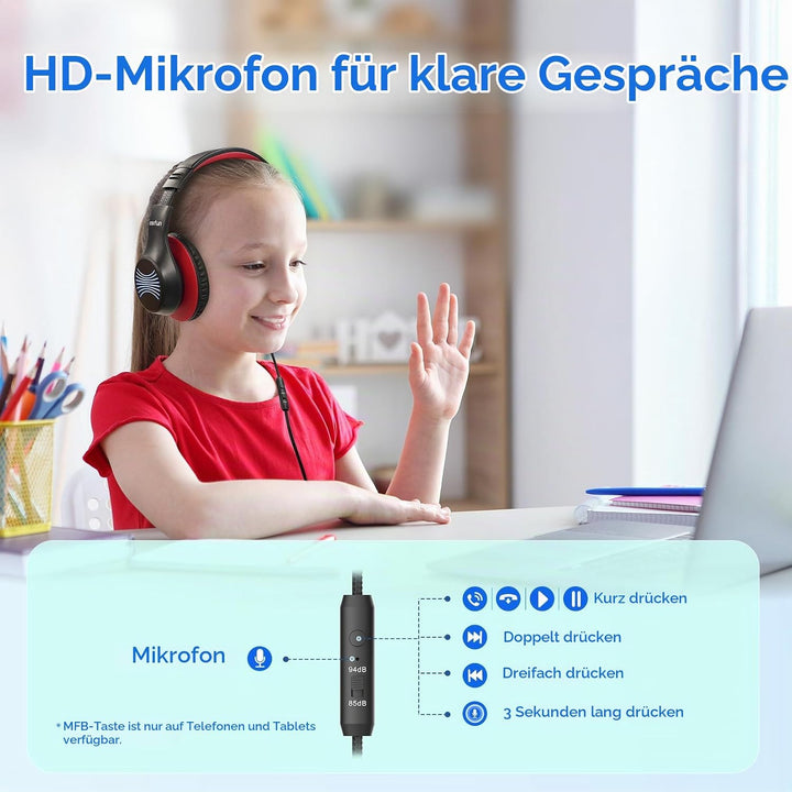 EarFun Kinder Kopfhörer mit LED-Leuchten, USB-C Kabel, 85dB Lautstärkenbegrenzer, HD-Mikrofon, Faltb