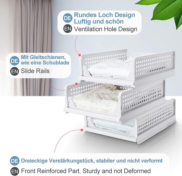 Yorbay Schubladenbox, 3er Set, Stapelbare Kleiderschrank Organizer, Regal Aufbewahrungsbox, Trennwan