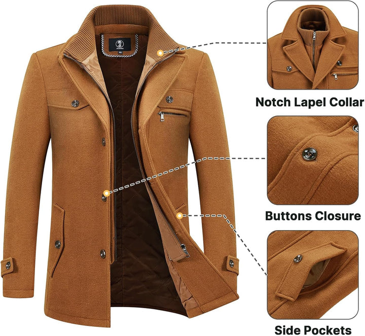 KUDORO Herren Wintermantel Wolle Kurzmantel Herren Wollmantel Mittellang Slim Fit für Business Freiz