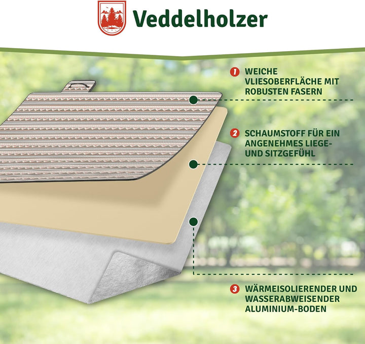 Veddelholzer 200 x 200 cm Boho Picknickdecke wasserdicht, sandfeste Stranddecke XXL isoliert & gepol