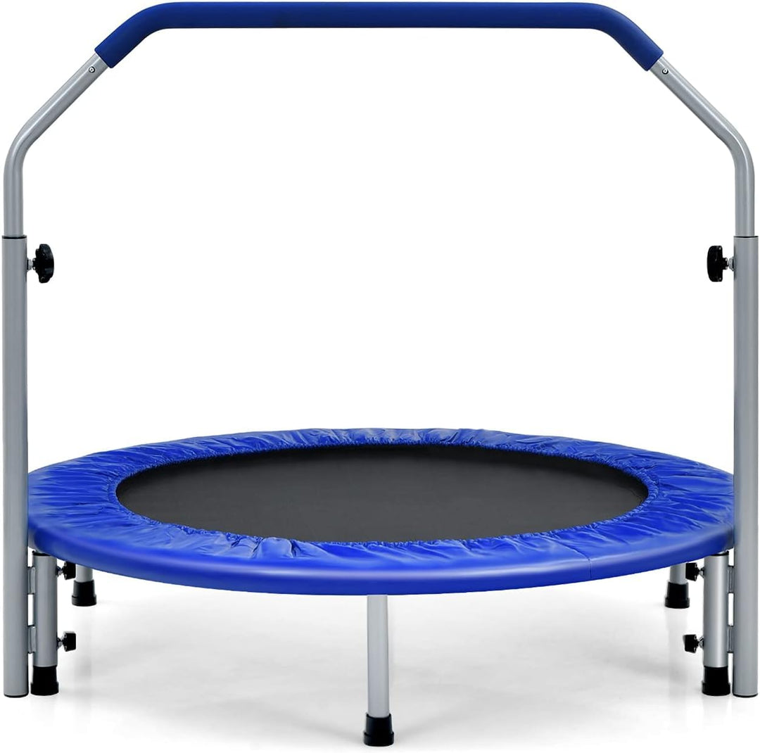 GYMAX Ø101 cm Mini Trampolin klappbar, Fitness Trampolin mit 4-stufig verstellbarem Haltegriff, Gart