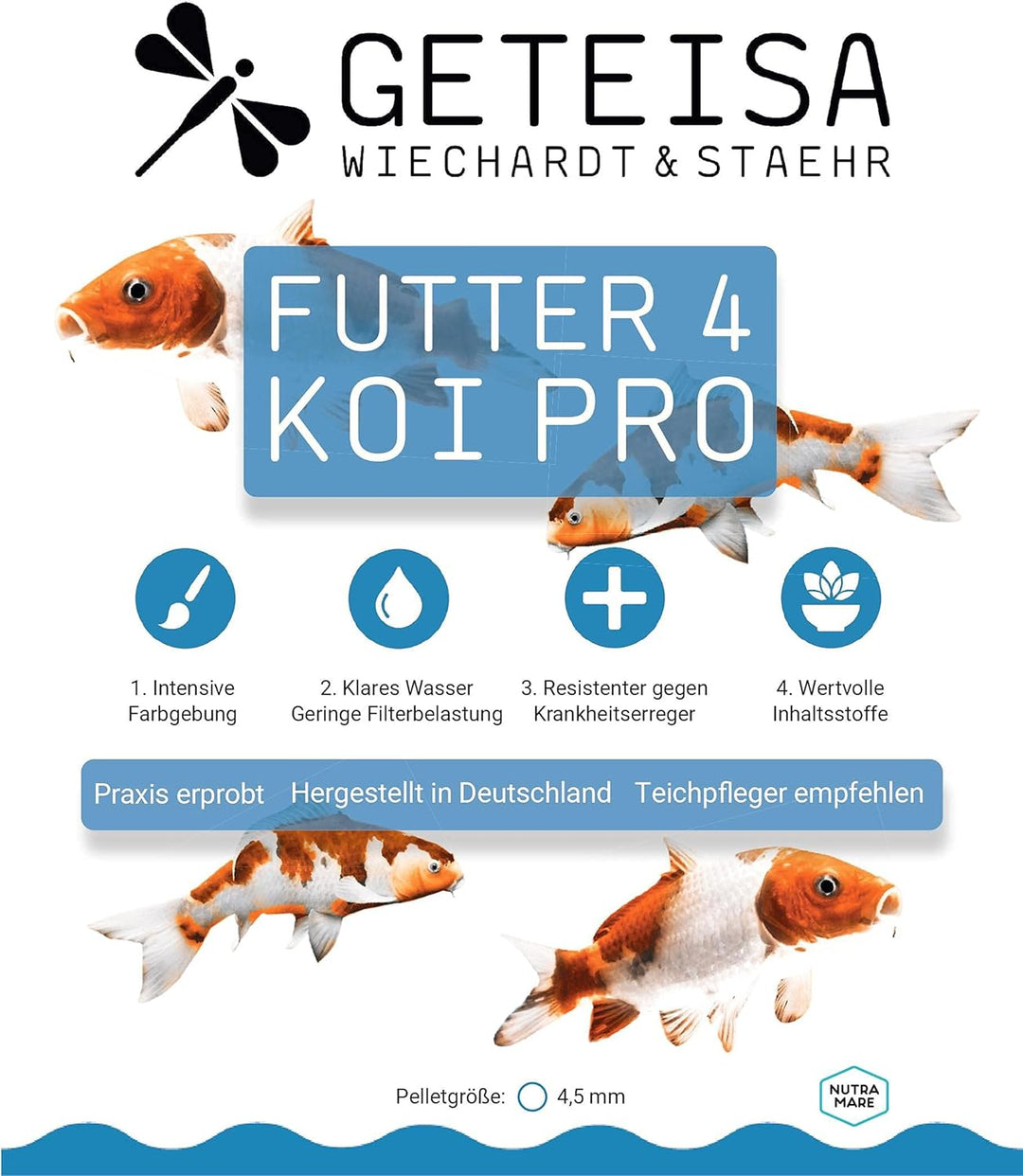 GETEISA Premium Koi Futter 5 kg - Hochwertige 4,5 mm Pellets für Intensive Farbgebung, Isländisches
