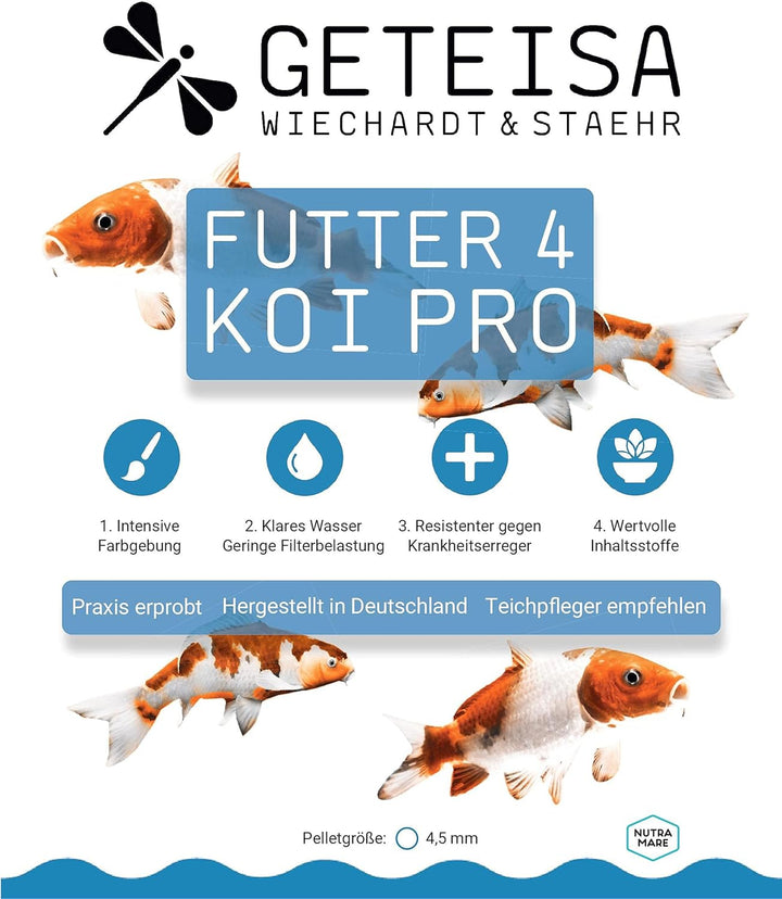 GETEISA Premium Koi Futter 10 kg - Hochwertige 4,5 mm Pellets für Intensive Farbgebung, Isländisches