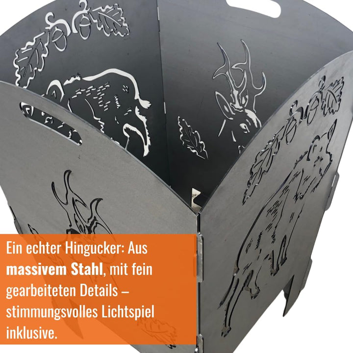 Feuerkorb rostig Motiv Jäger Wildschwein und Rehbock Höhe 70cm sehr Massive Ausführung Feuerstelle,