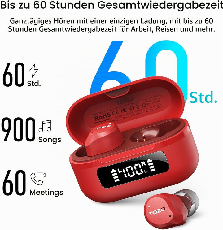 TOZO NC9 Bluetooth Kopfhörer In Ear mit Hybrid ANC (45dB), 6 Mikrofone ENC für Homeoffice &amp; Pendeln,