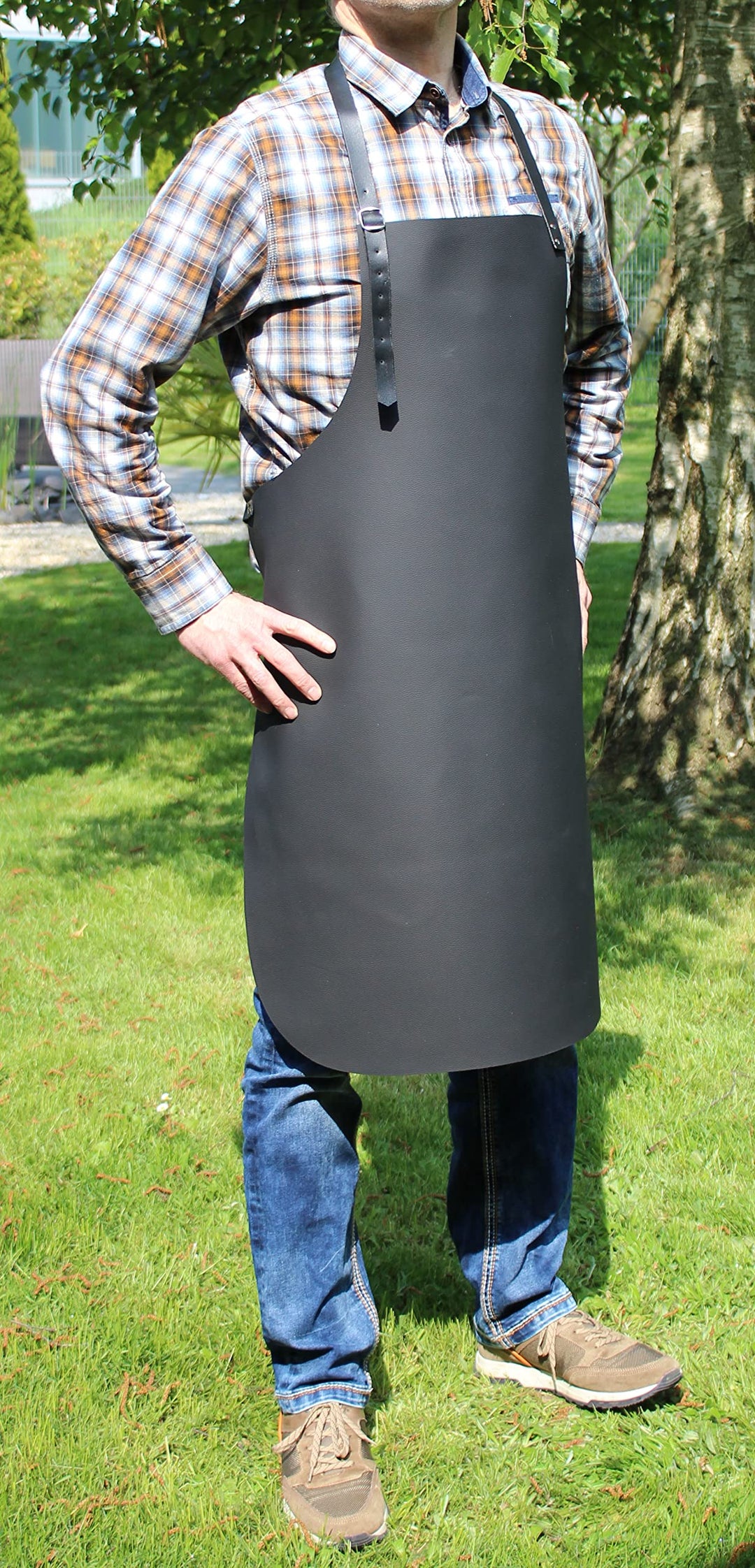 Kräftige Grillschürze, echt Leder, Kochschürze - für Männer und Frauen - schwarz