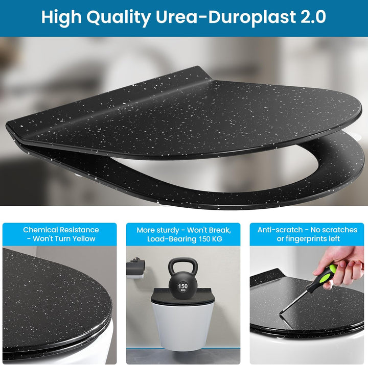 Toilettendeckel mit Absenkautomatik D Form, Slim WC Sitz [KURZ], Klodeckel Duroplast, Klobrille Soft