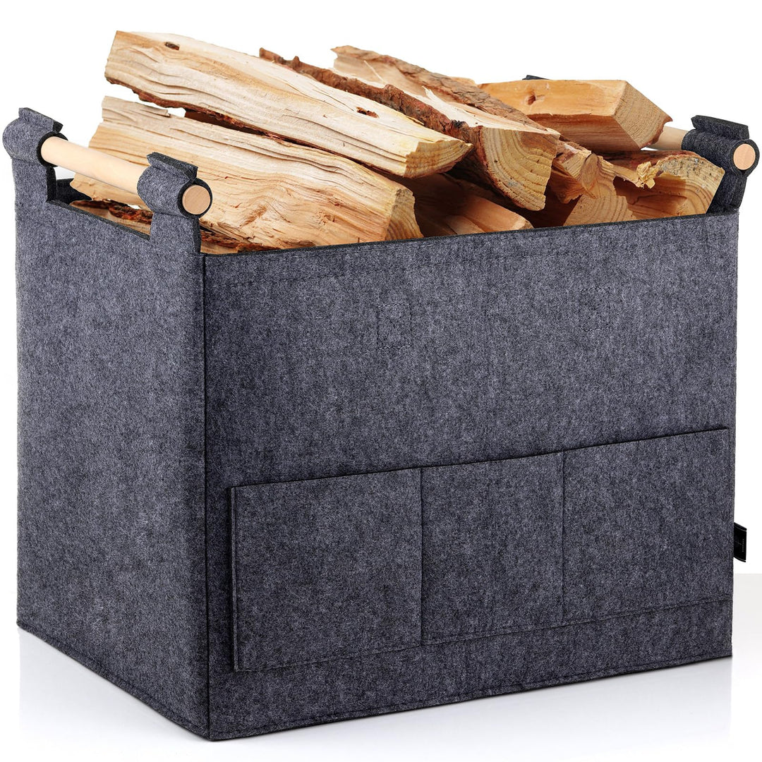 Filzkorb für Brennholz, 44x25x34 cm, Faltbar mit Verstärkten Griffen, Grau (Grau), (Grau)