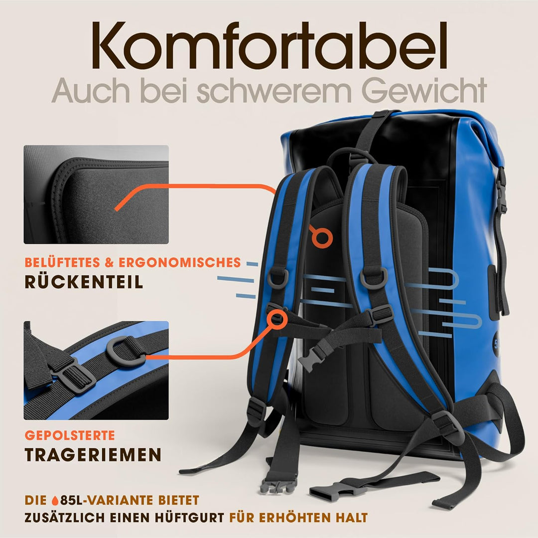 Earth Pak wasserdichter Rucksack – 35L / 55L Waterproof Backpack mit leistungsstarkem Rolltop Rollve