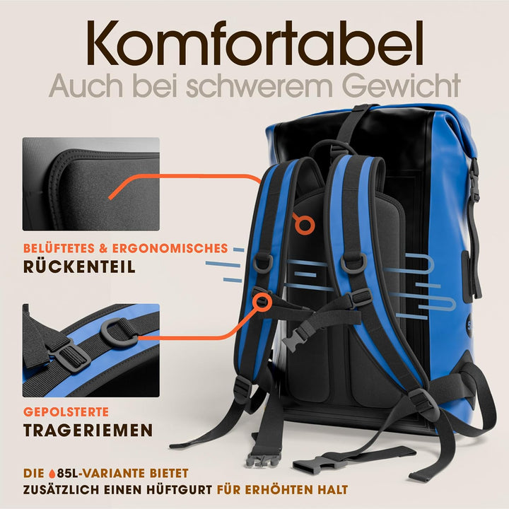 Earth Pak wasserdichter Rucksack – 35L / 55L Waterproof Backpack mit leistungsstarkem Rolltop Rollve