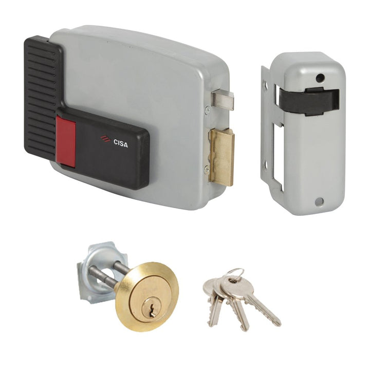 Cisa 111610701 11610-70-1 EEK-Türschloss zum Anbringen eines Zylinders rechts 12 V lackiert, grau Al