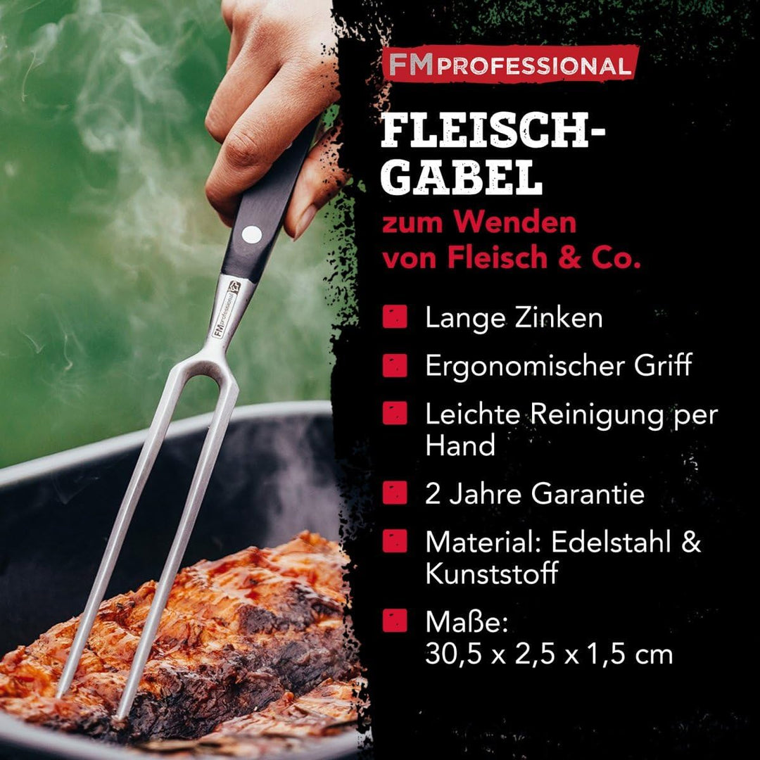 FMProfessional Fleischgabel für Steaks, Braten & Gemüse by Fackelmann – Grillgabel mit langen Zinken