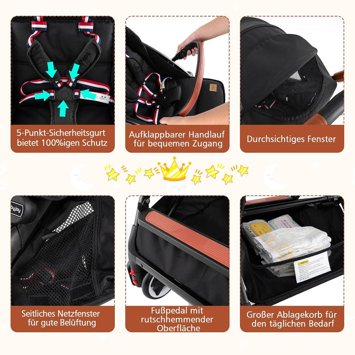 COSTWAY Kinderwagen faltbar, Kinderbuggy mit verstellbare Rückenlehne &amp; Verdeck, Reisebuggy mit Lieg