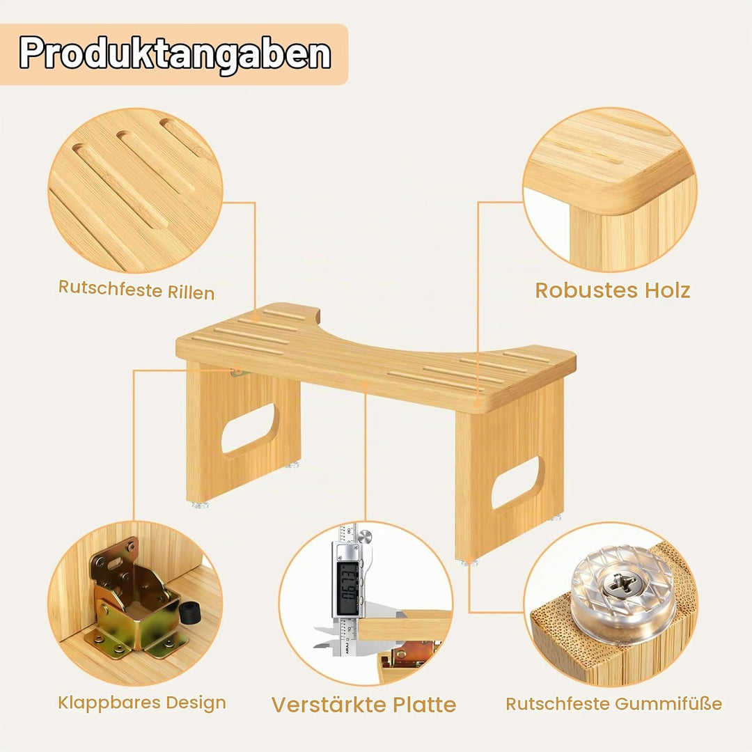 Toilettenhocker Holz, Klappbarer WC Hocker für Erwachsene, Toilettenhocker Erwachsene,Tritthocker Kl