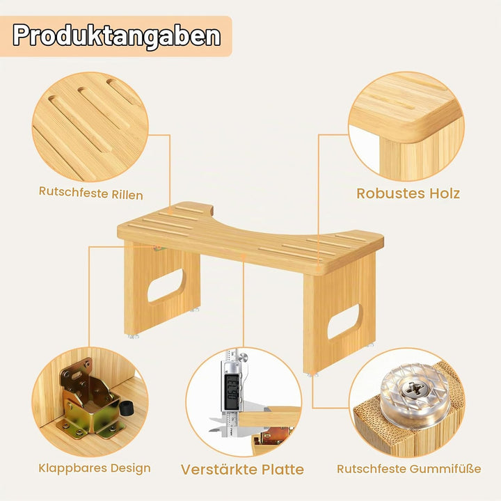 Toilettenhocker Holz, Klappbarer WC Hocker für Erwachsene, Toilettenhocker Erwachsene,Tritthocker Kl