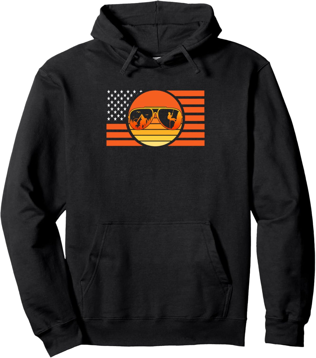 USA Flagge Retro-Stil Sonnenuntergang Bergsteiger Klettern Pullover Hoodie