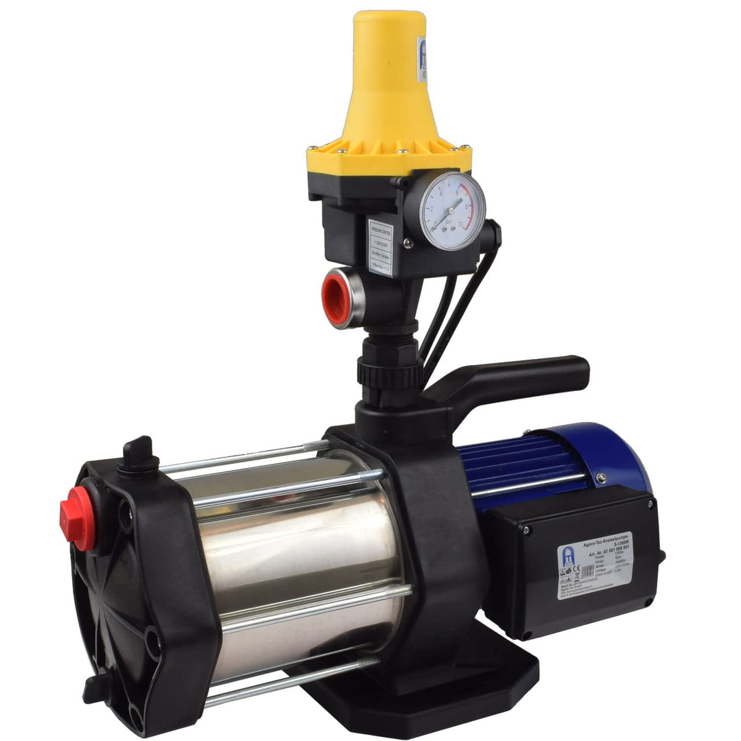 Agora-Tec® AT-Hauswasserwerk-5-1300-3DW-1L, 5 stufige Kreiselpumpe mit max: 5,6 bar und max: 5400l/h