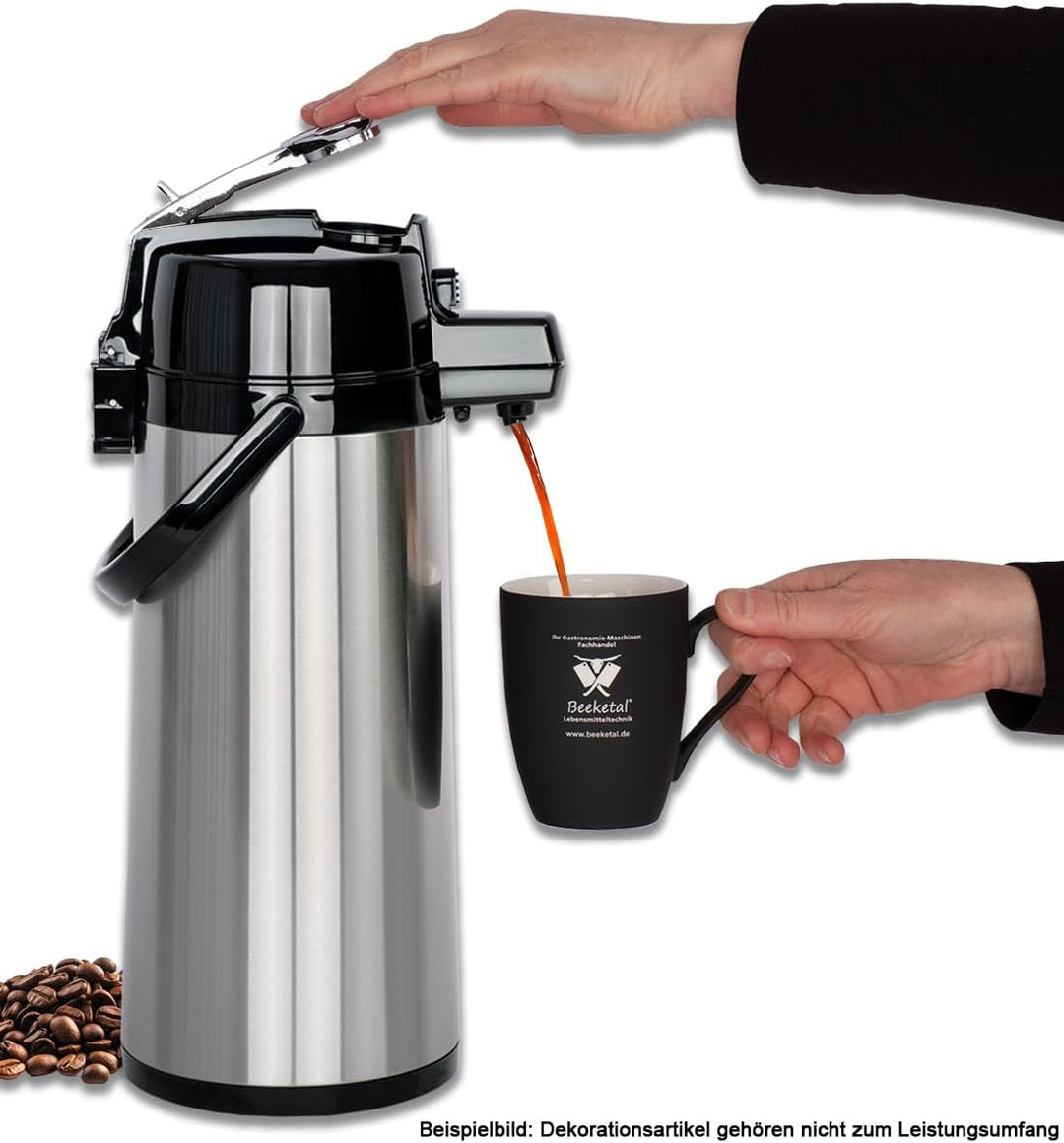 Beeketal 'BGK-Thermo' Edelstahl Pump Thermoskanne 2 Liter mit Hebel-Pumpsystem - Doppelwandige und r