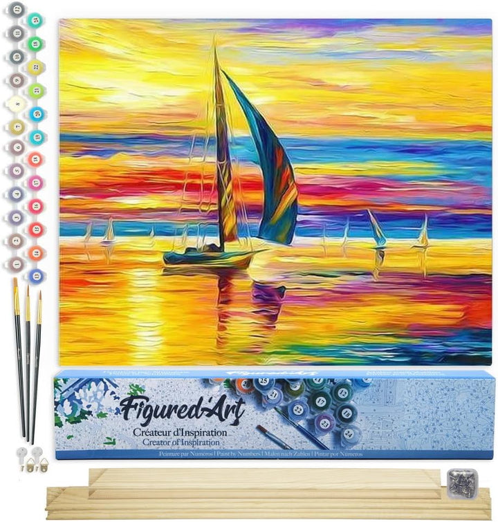 Figured'Art Malen Nach Zahlen Erwachsene Mit Rahmen Meeresufer und Sonnenuntergang - Paint by Number