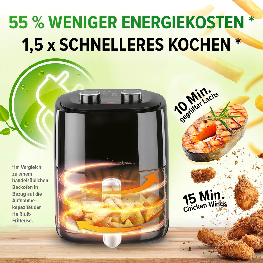 GOURMETmaxx Heissluftfritteuse 3,1L | Airfryer mit 60 Minuten Timer und 6 Funktionen inkl. Auftauen