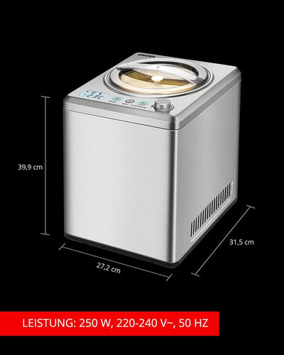 Unold 48980 Eismaschine Profi Plus inkl. Eisbuch mit 101 Rezepten | Speiseeisbereiter 2.5 L, Edelsta