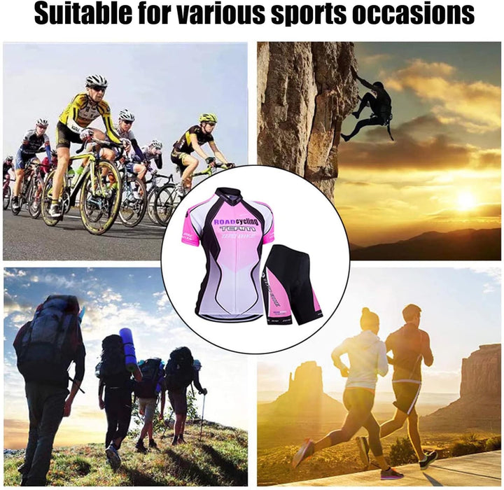 Damen Atmungsaktiv Schnelltrocknend Fahrradtrikot Set, Outdoor Kurzarm Radsport-Shirt + 3D Gel Gepol