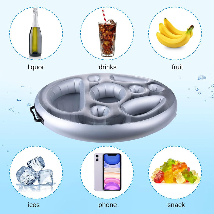 Ulikey Poolbar, 2in1-Getränke und Snackhalter, Aufblasbarer Getränkehalter Schwimmender, 8 Löcher Gr