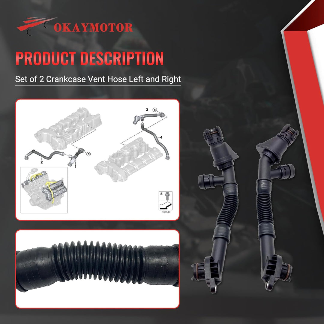 OKAY MOTOR Set of 2 Crankcase Vent Hose Left and Right for BMW X5 X6 F01 F02 F07 F10 F12 F13 550i 65
