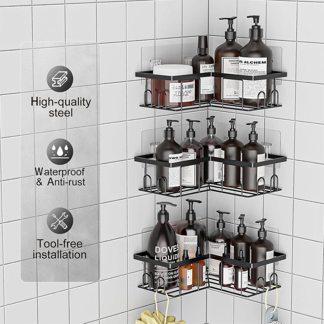 UUlioyer Duschablage ohne Bohren Ecke, Wasserdichter und Rostfreier Duschregal, 3 Stück Badezimmer R