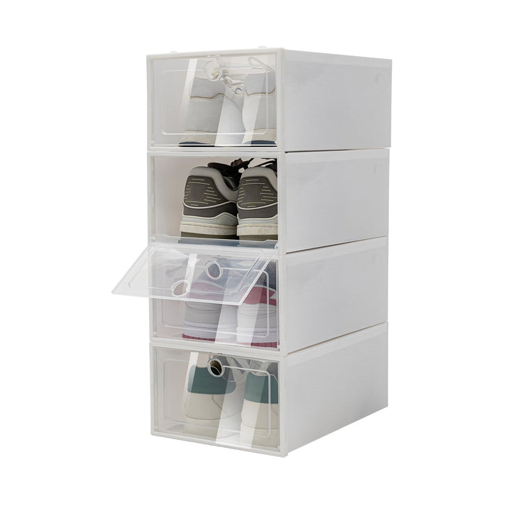 Schuhboxen, 24er transparent-weiss Boxen Aufbewahrung, Faltbar und Stapelbar Schuhkartons 33 * 23 *