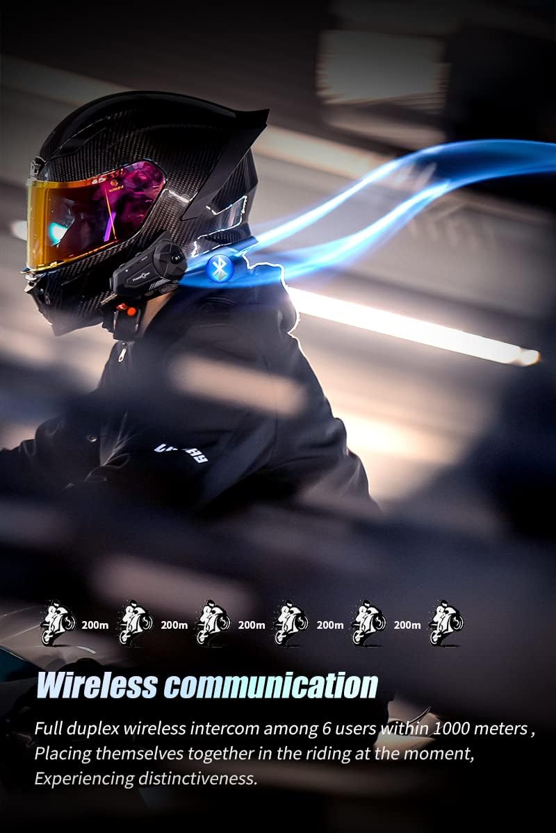 FreedConn Motorrad Helm Bluetooth Headset mit Kamera, R1 Pro 6-Wege 1000M Gegensprechanlage,Motorrad