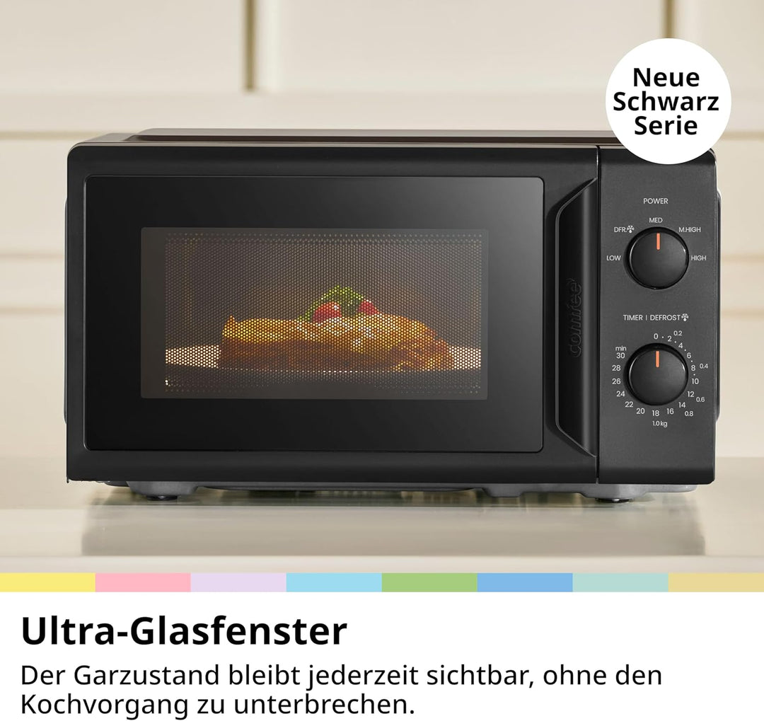 Comfee CMO-MP012ND(BK) Mikrowelle, 20L kompakt in Schwarz, 700W Mikrowelle klein mit 5 Leistungsstuf