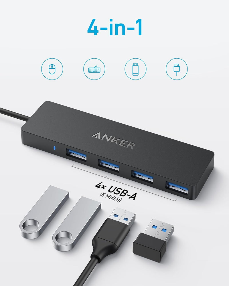 Anker USB-C Hub, 4 Port USB 3.0 Datenhub mit 5 Gbit/s Datenübertragung, 20cm Erweiterungskabel (ohne