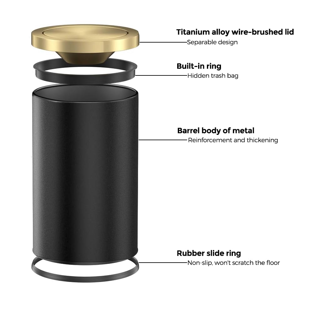 9L/2.4GAL Badezimmer-mülltonne, gold und schwarz,Das bad ist mit einem deckel bedeckt,Die mülltonne