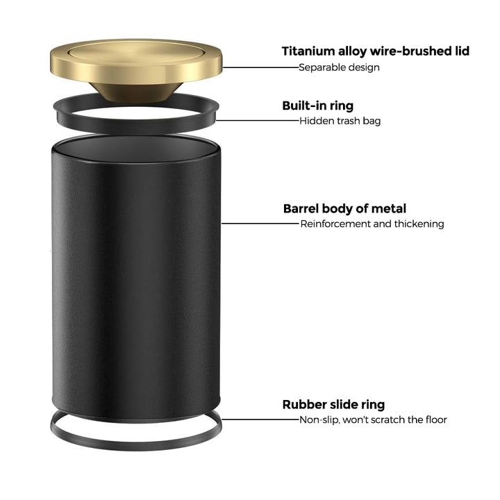 9L/2.4GAL Badezimmer-mülltonne, gold und schwarz,Das bad ist mit einem deckel bedeckt,Die mülltonne