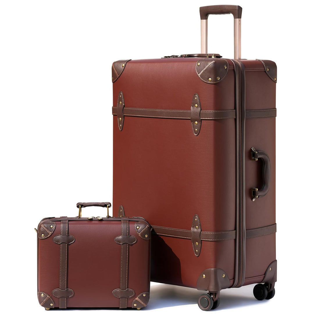 Urecity Vintage Reisekoffer Set 2 Teilig Leicht Retro Lederkoffer Hartschale Trolley Handgepäck Sets
