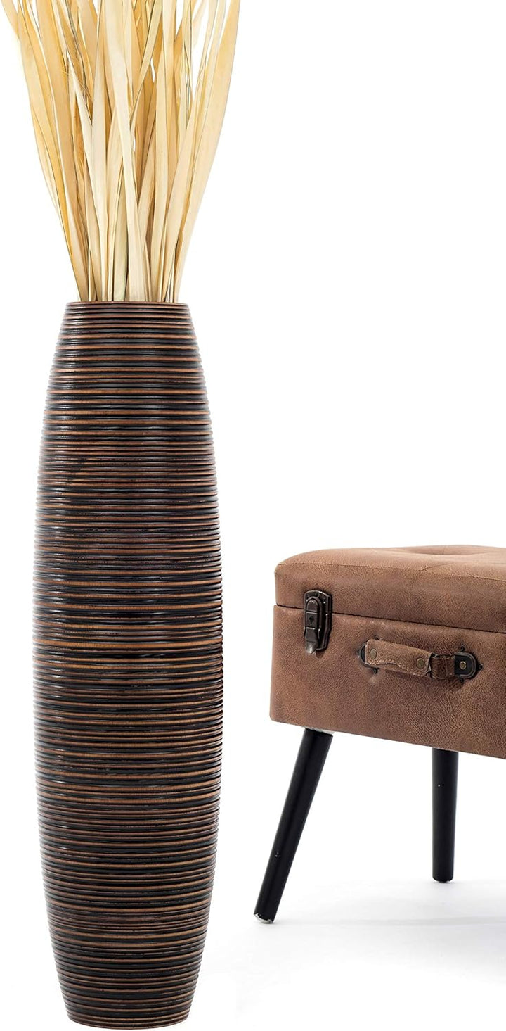 Leewadee Grosse Bodenvase für Dekozweige hohe Standvase Design Holzvase, Holz, 70 cm, Braun 70 cm Br