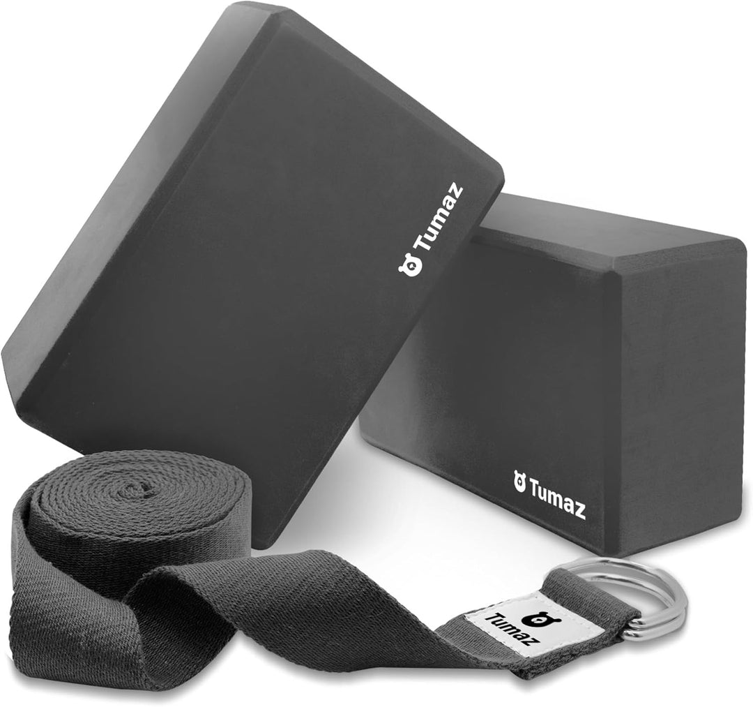 Tumaz Yoga Block 2er Set mit Yoga Gurt [240 cm] - Yoga Blöcke Eva-Schaum mit hoher Dichte und gering