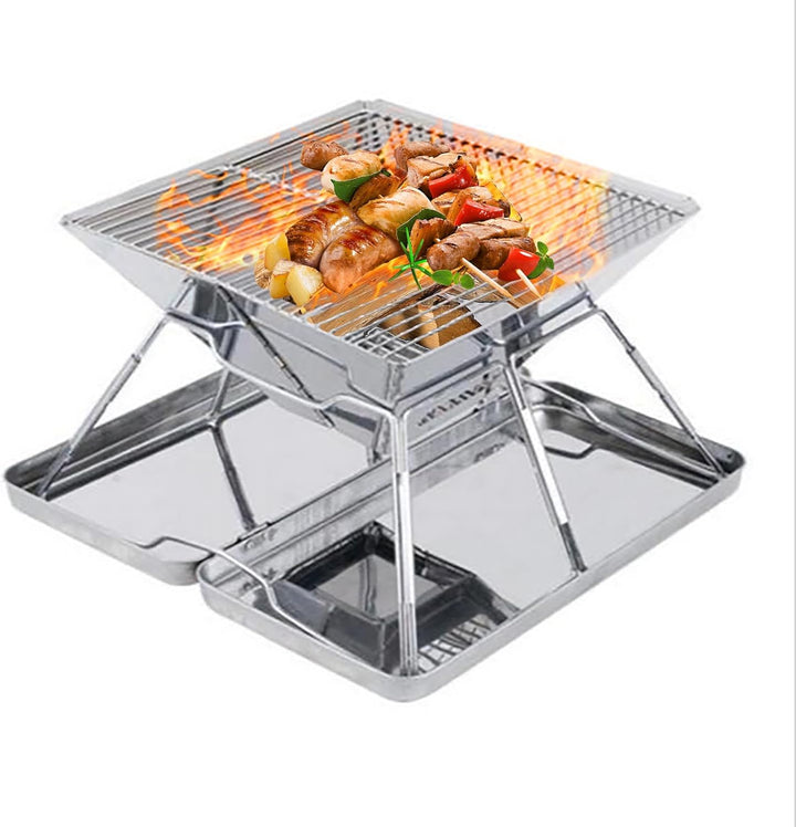 Faltbarer Lagerfeuer-Grill, Camping-Feuerstelle mit Tragetasche, Faltbar BBQ Feuerstelle Grill für C