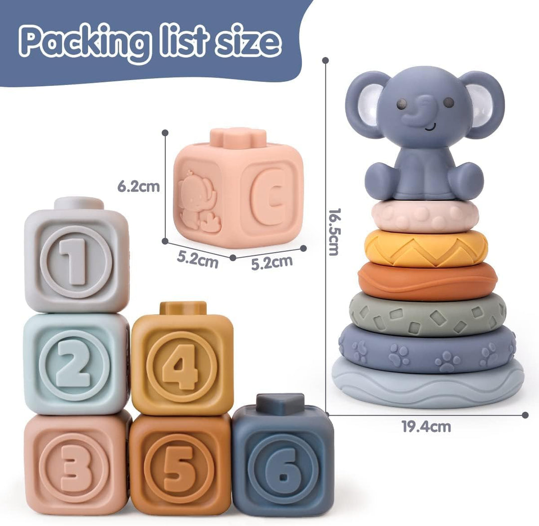 REMOKING Baby Stapelspielzeug ab 6 Monate – Montessori Baby Spielzeug aus Silikon, Stapelringe & Bau