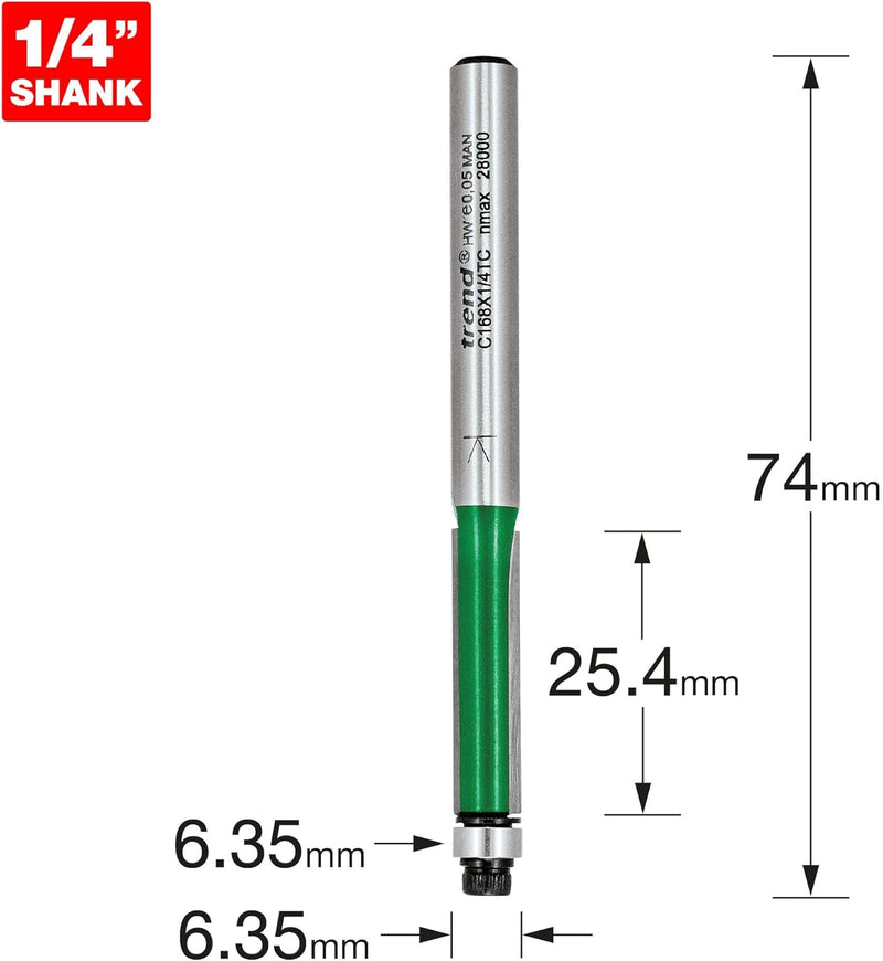 Trend CraftPro Kugelgelagerter Kantenfräser, 1/4 Zoll Schaft, 6,35 mm Schnittdurchmesser, 25,4 mm Sc