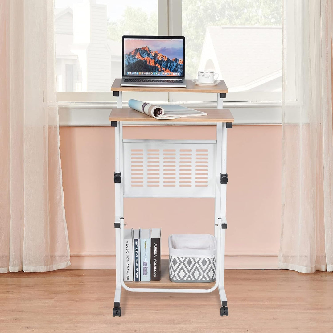 GOPLUS Laptoptisch auf Rollen, Stehpult mit höhenvertsellbarer Ablage, Platzsparender Stand-Up-Compu
