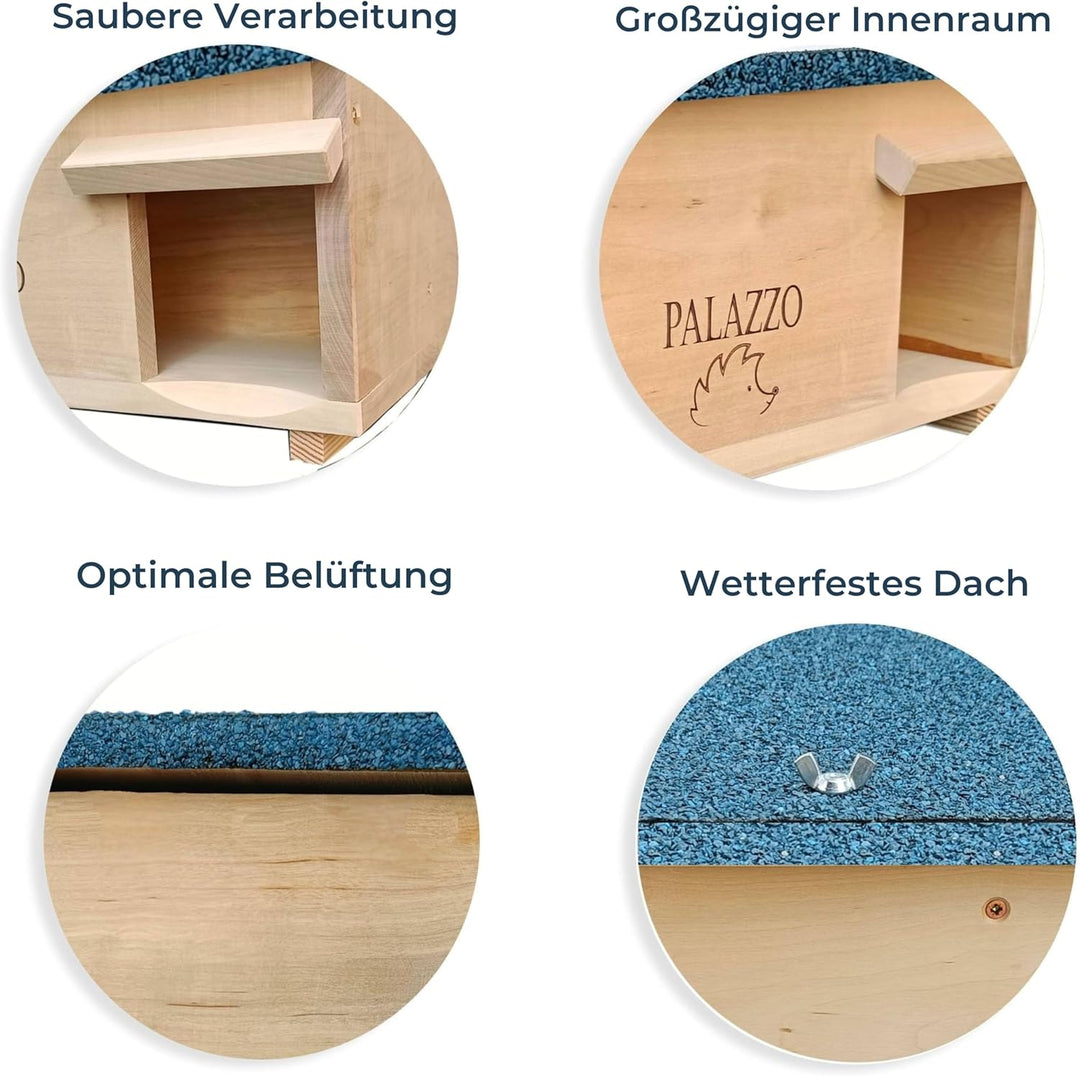 Dokkodo Igelhaus wetterfest aus Holz – Igelhotel & Winterquartier mit Labyrinth-Eingang – Sicherer U