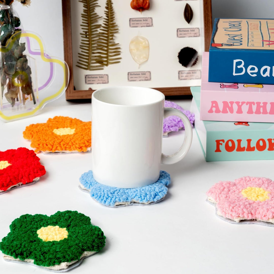 WATINC Punch Needle Untersetzer Kit Blume DIY Handwerk Stickerei Kit Easy Embroidery für Anfänger Co