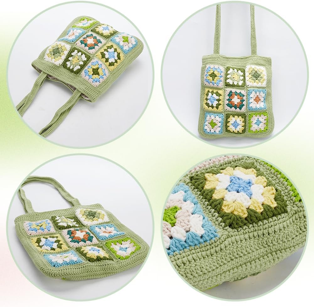 ORIGACH Häkel Tasche Set Für Anfänger, DIY Granny Square Tasche Starter Häkelset Für Erwachsene Mit