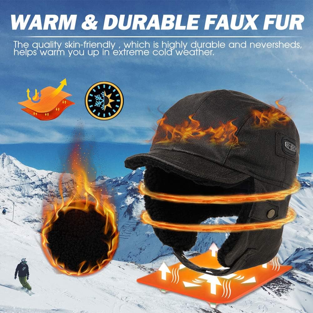 Comhats warme Trappermütze für Herren Kunstleder Hut Unisex Fliegermütze Fellmütze Erwachsenen Männe