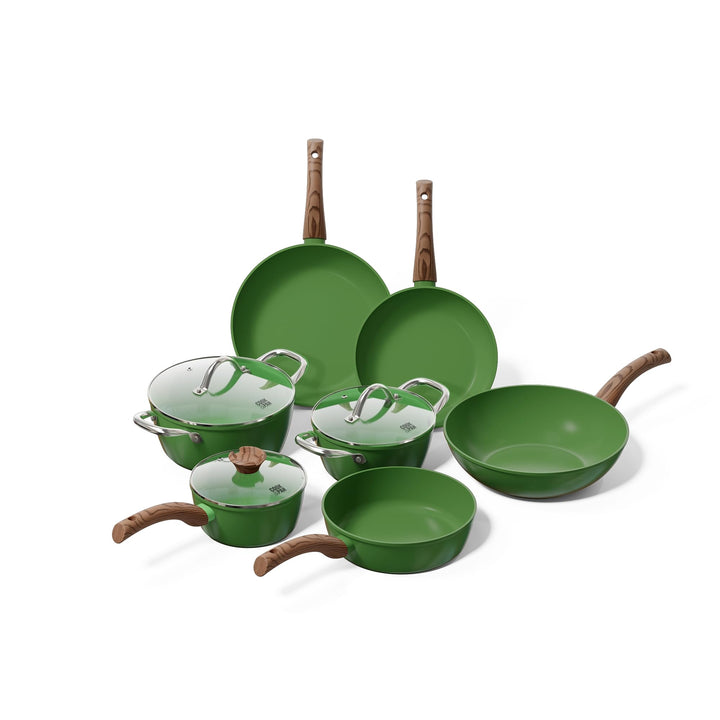 Topf & Pfannenset 7-teilig - GreenShield Antihaftbeschichtung PFAS & Teflon-frei - Grün, Grün