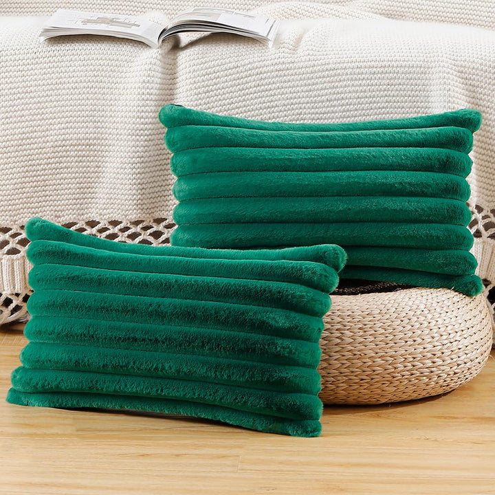 Madizz 2er Set Kunstpelz Plüsch Dekorative Kissenbezüge Flauschig Gestreifte Weich Dekorative Kissen