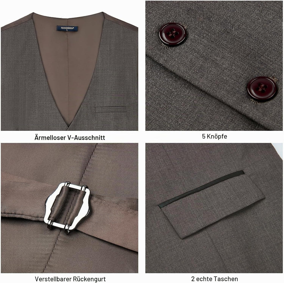 HISDERN Anzugweste für Herren Elegant Hochzeit Weste Klassische Einfarbig Casual Businessweste Forme