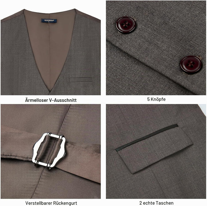 HISDERN Anzugweste für Herren Elegant Hochzeit Weste Klassische Einfarbig Casual Businessweste Forme